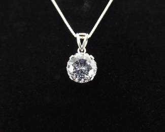 .925 Sterling Silver Zirconia Solitaire Pendant Necklace