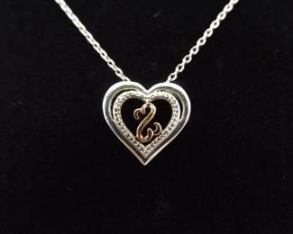 .925 Sterling Silver 10k Yellow Gold and Diamond Accented Jane Seymour Open Heart Pendant Necklace