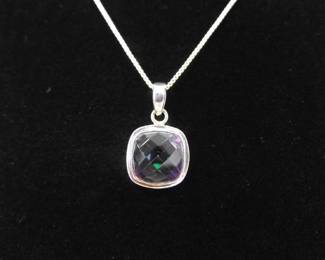 .925 Sterling Silver Mystic Amethyst Crystal Pendant Necklace