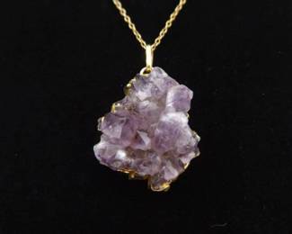 .925 Sterling Silver Raw Amethyst Geode Vermeil Pendant Necklace