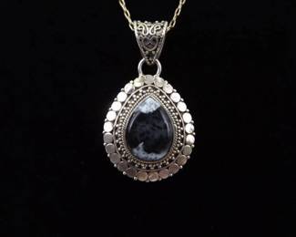 .925 Sterling Silver Moss Agate Pendant Necklace