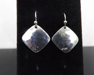 .925 Sterling Silver Hand Hammered Designed Dangle Hook Earrings