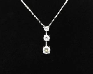 .925 Sterling Silver Zirconia Bar Pendant Necklace