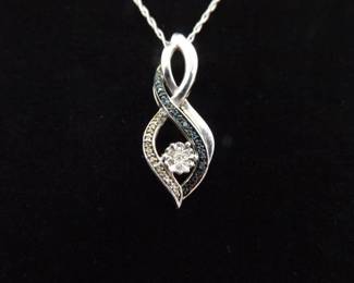 .925 Sterling Silver Diamond and Sapphire Crystal Accented Infinity Pendant Necklace