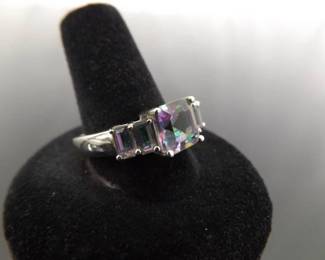 .925 Sterling Silver Mystic Quartz Crystal Ring Size 10