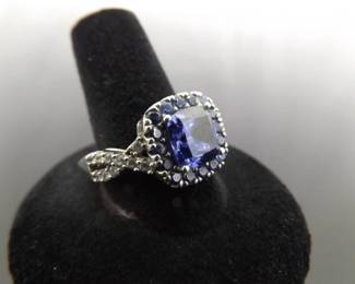 .925 Sterling Silver Sapphire Crystal Ring Size 10
