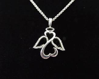 .925 Sterling Silver Diamond Accented Jane Seymour's Open Heart Angle Pendant Necklace