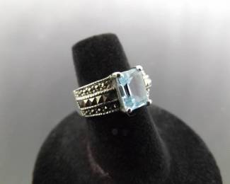 .925 Sterling Silver Art Nouveau Topaz Ring Size 5.75