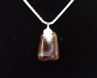 .925 Sterling Silver Chocolate Carnelian Stone Pendant Necklace