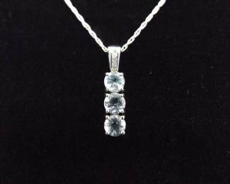 .925 Sterling Silver Stacked Topaz Crystal Pendant Necklace