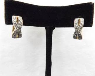 .925 Sterling Silver Diamond Accented Vermeil Hinged Post Earrings