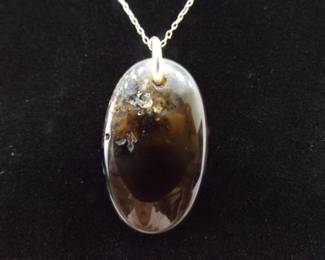 .925 Sterling Silver Moss Agate Pendant Necklace