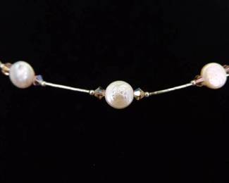 .925 Sterling Silver Liquid Silver Genuine Pearl Necklace