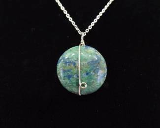 .925 Sterling Silver Green Turquoise Pendant Necklace
