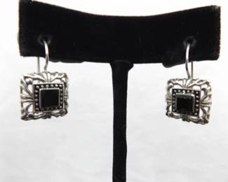 .925 Sterling Silver Styled Black Onyx Hook Earrings