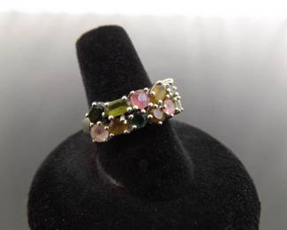 .925 Sterling Silver Multi Colored Gemstone Ring Size 8