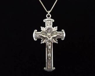 .925 Sterling Silver Larger Well Made Crucifix Pendant Necklace