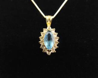 .925 Sterling Silver Marquise Topaz Crystal Vermeil Pendant Necklace
