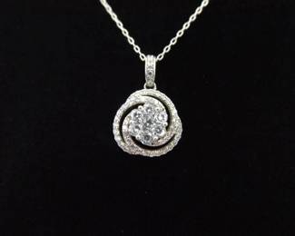 .925 Sterling Silver Zirconia Swirl Pendant Necklace