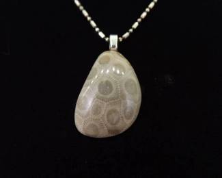 .925 Sterling Silver Petoskey Stone Pendant Necklace