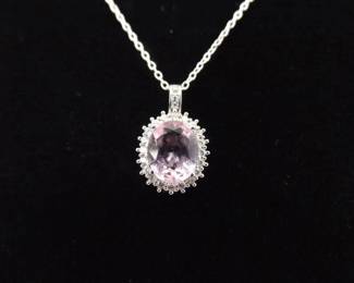 .925 Sterling Silver Pink Sapphire Crystal Pendant Necklace