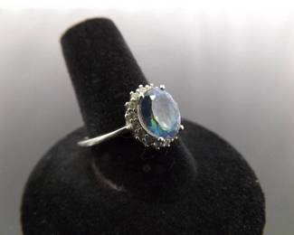 .925 Sterling Silver Aquamarine Crystal Ring Size 9