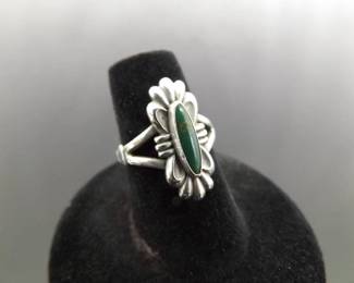 .925 Sterling Silver Green Turquoise Navajo Ring Size 6.5