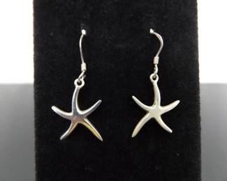 .925 Sterling Silver Starfish Dangle Hook Earrings