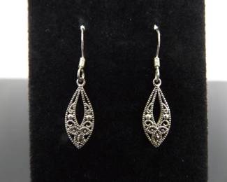 .925 Sterling Silver Art Nouveau Dangle Hook Earrings