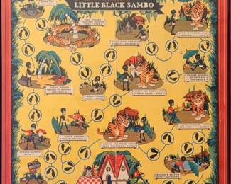 Vintage framed Little Black Sambo illustration print, collectible children's book art