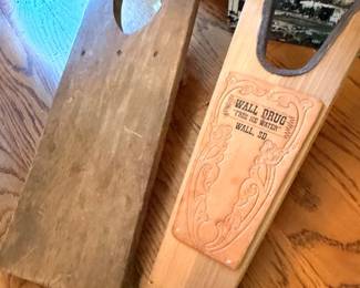 Wall Drug Wall SD leather bottle opener, wood paddle, vintage souvenir collectible