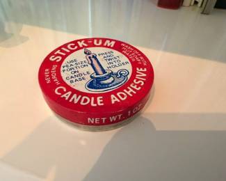 Vintage Stick-Um Candle Adhesive tin, retro advertising collectible