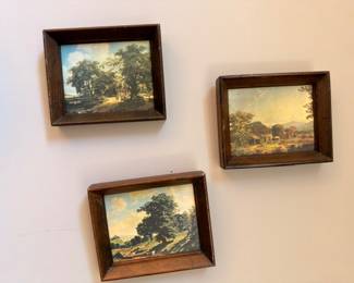 Set of 3 framed European landscape paintings, matching wood frames, fine art