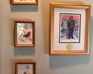 Gallery wall art lot, framed butterfly prints, floral art, gold frames collection