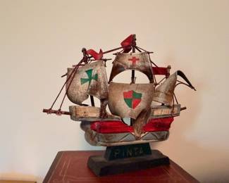 Vintage Pinta model ship, Columbus sailing vessel replica, nautical collectible