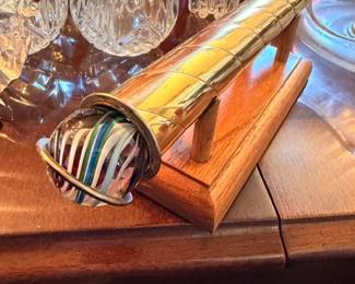 Brass kaleidoscope telescope, vintage optical instrument, marble glass collectibles, desk accessories