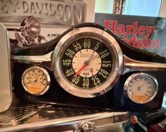 Harley Davidson motorcycle gauges closeup, chrome speedometer tachometer, HD bike detail