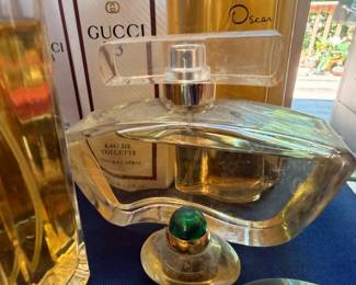 Gucci Eau de Toilette and Oscar de la Renta designer perfume bottles