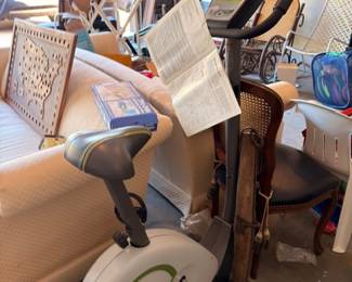 Stationary exercise bike, home gym equipment, recumbent style fitness bicycle
