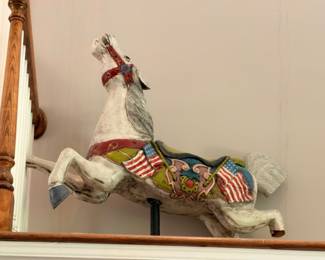 Vintage carousel horse figure, painted Americana folk art, patriotic decor