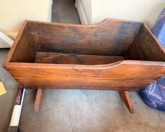 Antique wood baby cradle, primitive handmade doll cradle, vintage nursery furniture