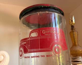 Vintage Gordon's Fresh Foods glass jar with red truck logo