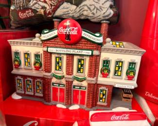 Coca-Cola Bottling Plant Christmas village building, Coke Town Square collectible, lighted holiday decor