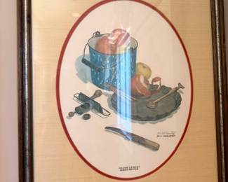 Signed framed print, Easy As Pie, vintage illustration, wood frame