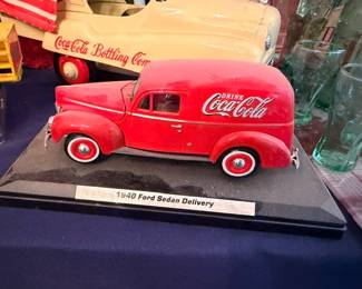 Coca-Cola 1940 Ford Sedan Delivery die-cast model truck, red Coke vehicle on display base
