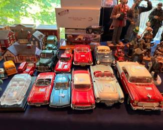Vintage die-cast model car collection, classic cars convertibles, collectible toy cars lot