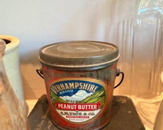 Vintage New Hampshire Brand Peanut Butter tin pail with bail handle