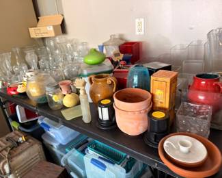 Pottery pitchers vases terra cotta pots, vintage ceramics glassware collection, mixed lot