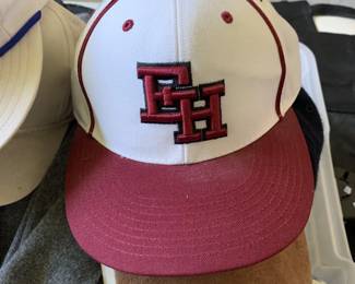 Vintage maroon and white fitted baseball cap, letterman style hat, retro sports apparel