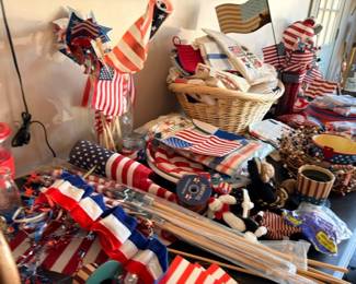 Patriotic Americana collection, American flags, red white blue decor, July 4th decorations lot